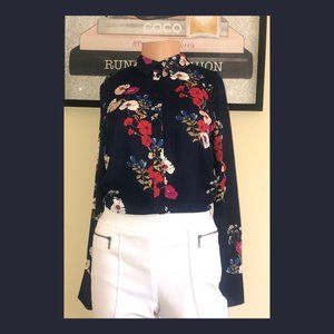 Popsugar Blue Red Floral Top Blouse